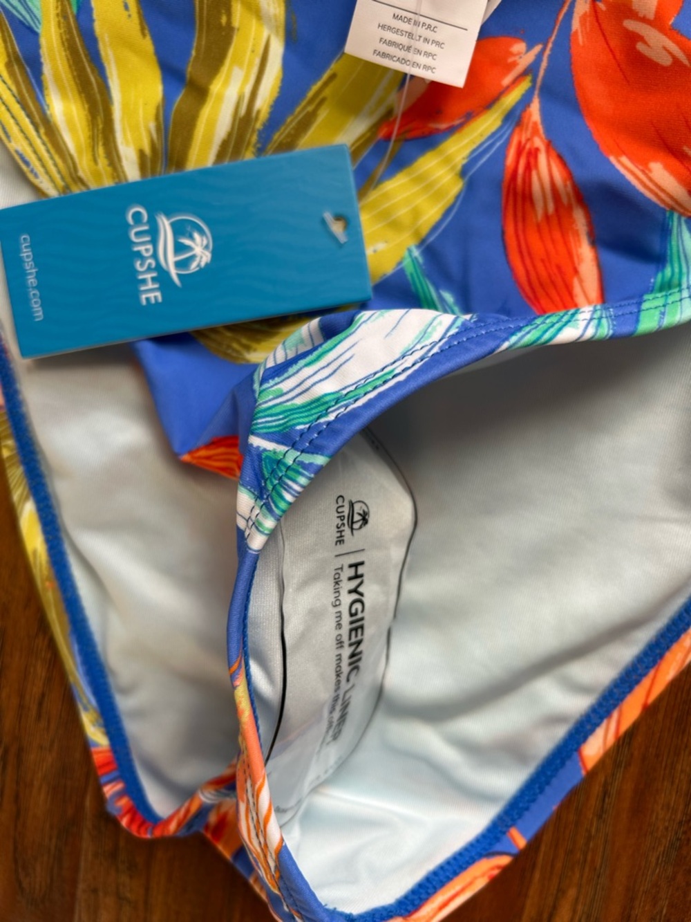 Cupshe Blue Tropical Triangle Bikini Set with Orange & Green Leaf Print - Picture 6 of 10